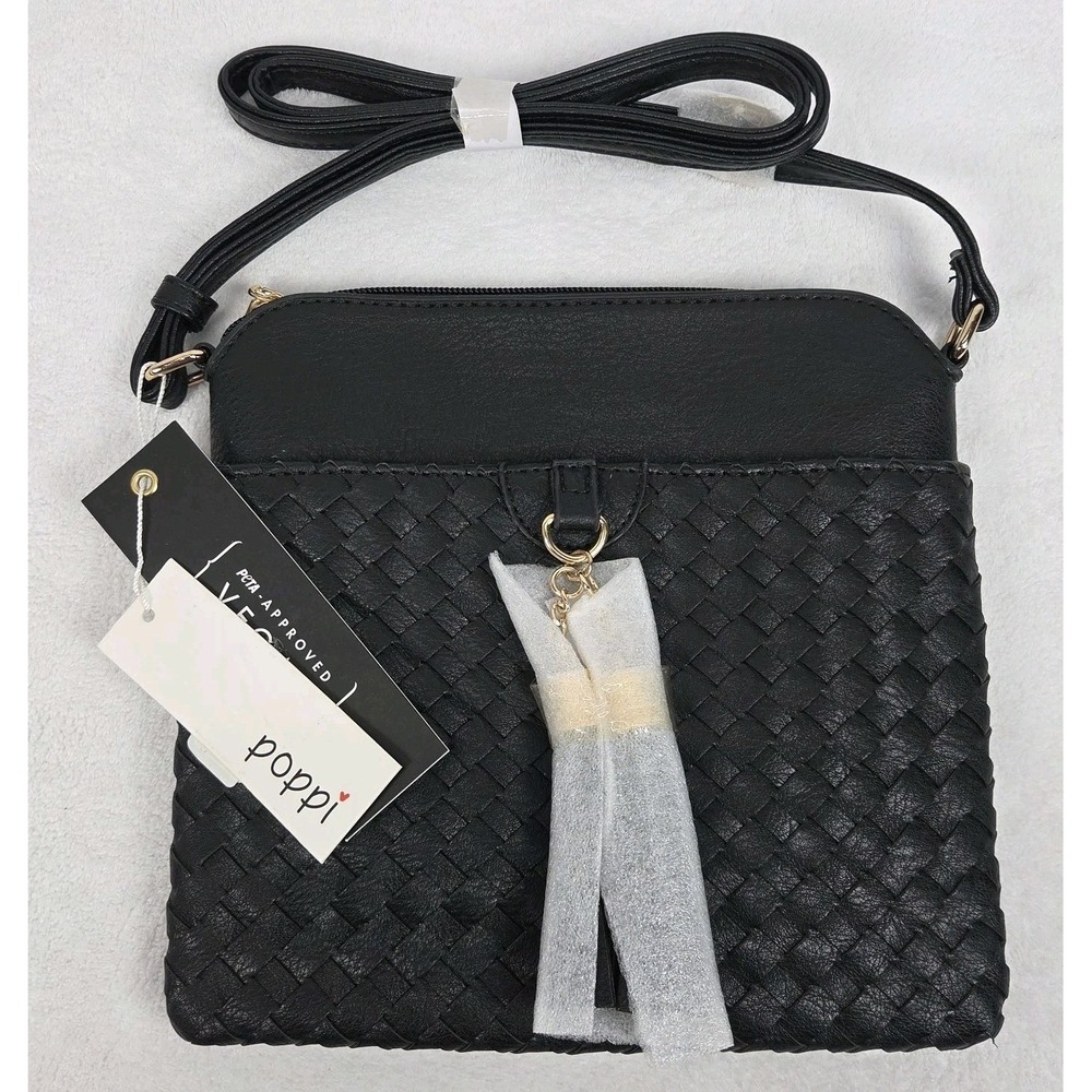 Poppi Black Vegan Leather Crossbody Bag with Adjustable Strap